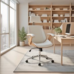Cadeira de Escritório Ergonômica Giratória Office Lisboa Madeira Natural Rivatti Branca - 2
