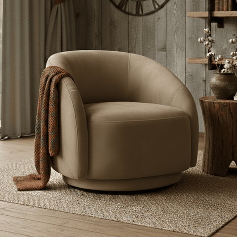 Poltrona Decorativa Orgânica Giratória Veludo Bege Premium Suporta 150kg Luxo Montada Design Curvo