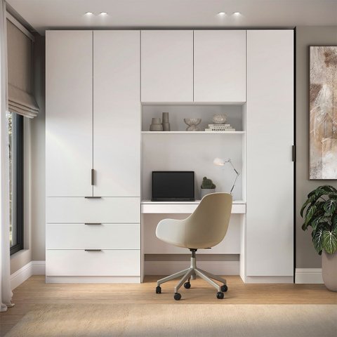 Guarda Roupa Modular 5 Portas com Mesa Altezza Clean Belmax:Branco