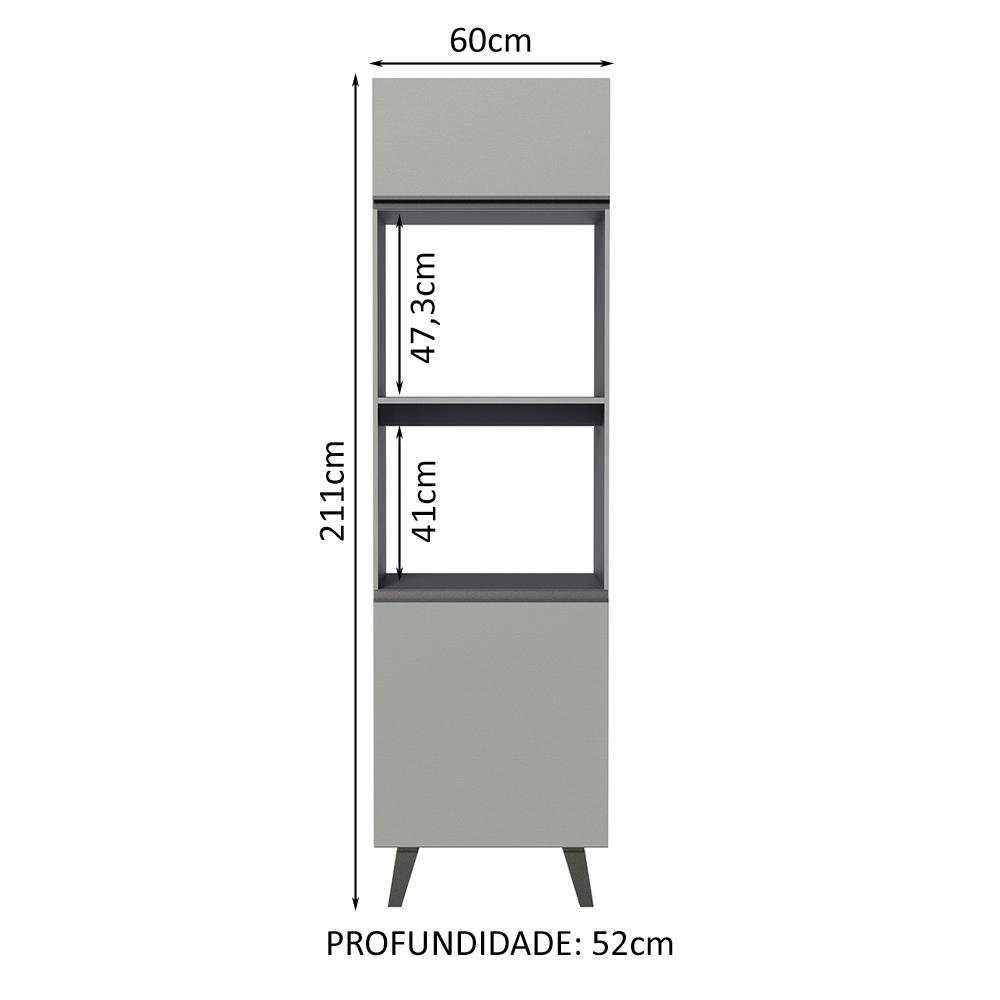 Torre Quente Armário de Cozinha 60 cm 2 Portas 2 Nichos Cinza Nice Madesa - 3