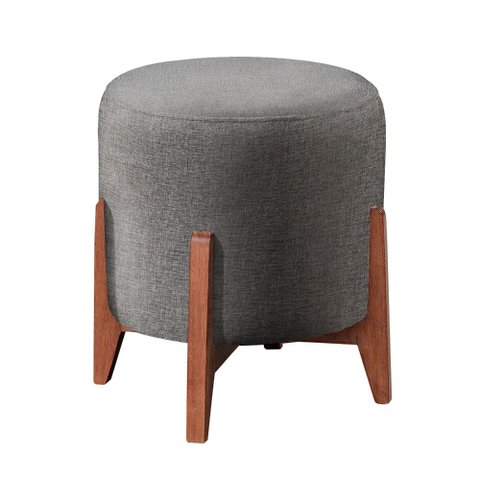 Puff Banqueta Thor Luxo Madeira Maciça Castellar Móbile Linho Cinza