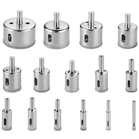 Jogo Serra Copo Diamantada Refrigerada Kit com 15 Peças 6mm Ao 65mm Porcelanato Vidro Mármore