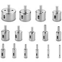 Ver imagem 1 de Jogo Serra Copo Diamantada Refrigerada Kit com 15 Peças 6mm Ao 65mm Porcelanato Vidro Mármore