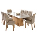 Ver imagem 1 de Conjunto de Mesa de Jantar Tampo de Vidro Off White Helena 2,10 com e 8 Cadeiras Juliana Nature/