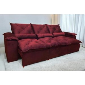 Sofá Retrátil e Reclinável 2,70m em Tecido Veludão C/pillow Nos Braços Athenas:vinho
