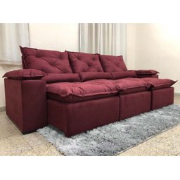 Sofá Retrátil e Reclinável 2,70m em Tecido Veludão C/pillow Nos Braços Athenas:vinho - 1