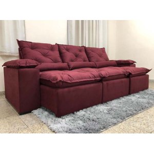 Sofá Retrátil e Reclinável 2,70m em Tecido Veludão C/pillow Nos Braços Athenas:vinho