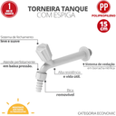 Ver imagem 2 de 6 Unidades Torneira para Tanque com Espiga Tam. 15cm Bitola 1/2'' Cor Branco Durín