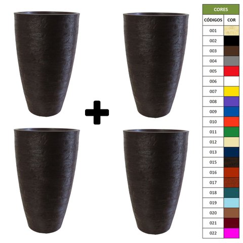 Kit 4 Vaso Planta 65x40 Oval Moderno Polietileno BGPLASTICOS PRETO 002