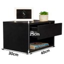 Ver imagem 2 de Mesa de Cabeceira Criado Preto 40cm Estilo Suspensa com Gaveta Superior e Nicho para Quarto