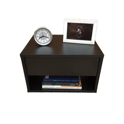 Mesa de Cabeceira Criado Preto 40cm Estilo Suspensa com Gaveta Superior e Nicho para Quarto