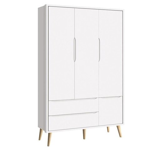Guarda Roupa Infantil Theo 3 Portas Branco Acetinado com Pés Madeira Natural - Reller