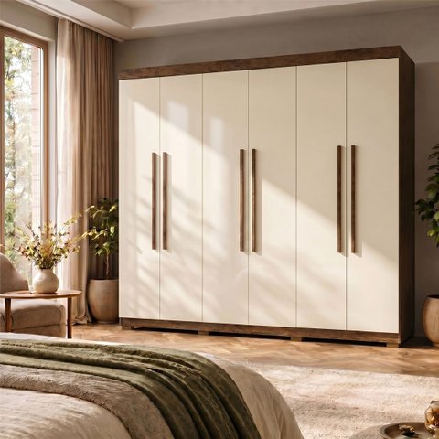 Guarda Roupa Casal Roupeiro 6 Portas 2 Gav Quarto Imbuia Champanhe