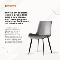 Kit 2 Cadeiras Estofadas Basic Cinza com Estilo Escandinavo e Revestimento Sintético - 8