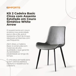 Kit 2 Cadeiras Estofadas Basic Cinza com Estilo Escandinavo e Revestimento Sintético - 5