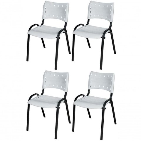 Cadeira Iso Base Preto Igreja, Escola, Escritório - Branco Kit 4 Peças