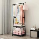 Ver imagem 3 de Estante Organizadora Armario Portatil 2 Prateleiras Ferro Plástico TNT 55cm Preto com Rodinhas