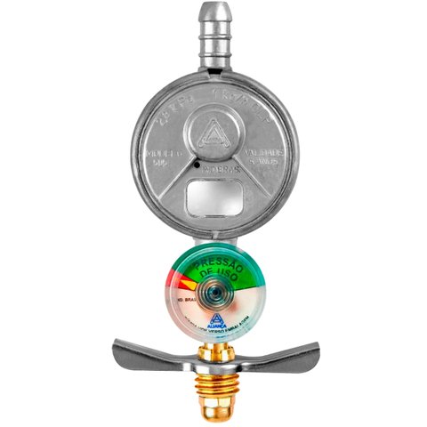 Regulador Registro de Gás Blindado com Monômetro Vazão 1kg/h + Mangueira 1,2m com Abraçadeiras | Ali