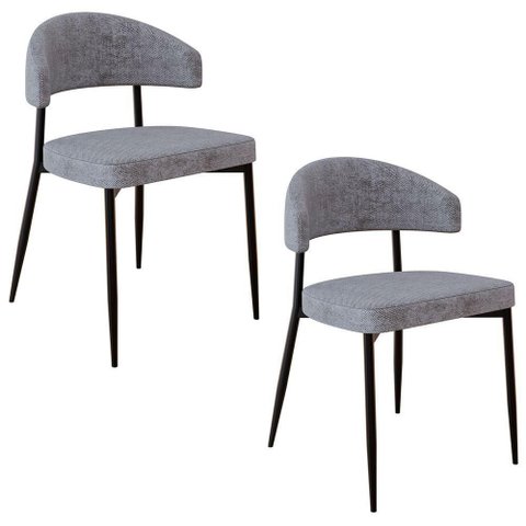 Cadeira de Jantar Estofada Kit 2 Chloe M25 Linho Lautrec Cinza - Mpozenato