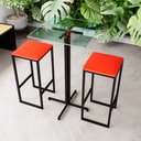 Ver imagem 1 de Conjunto Mesa Alta Bar Bistrô Quadrada Vidro 2 Bancos Estofado Don Castro Decor