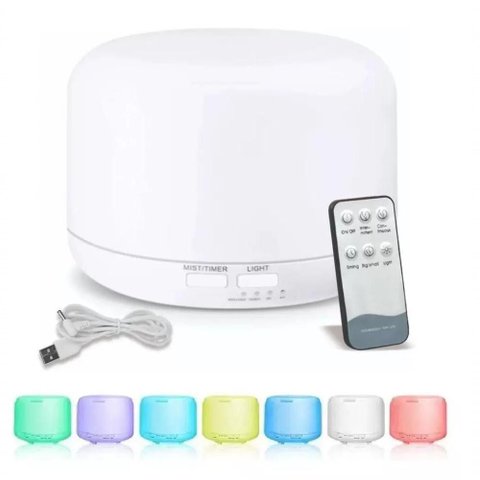 Difusor Aromatizador 500ml com Controle Remoto Led 7 Cores Luminária Temporizador