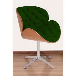 Poltrona Decorativa Bella Laminada Pé Giratório de Alumínio Capitonê Cor:verde