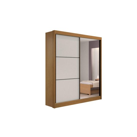 Guarda Roupa Solteiro com Espelho 2 Portas 100% Mdf Atenas Cinamomo Off White - D' Doro Móveis