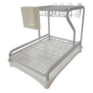 Escorredor de Louças Duplo Branco com Bandeja - Quanhe