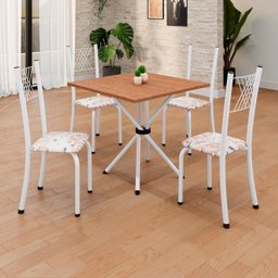 Conjunto de Mesa Tubular 70x70cm Tampo em Mdf 4 Cadeiras Sara - 1