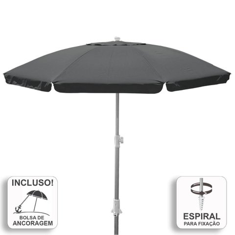 Guarda-sol Zaka Alumínio 2.5 Metros Cinza Grande Reforçado com Espiral