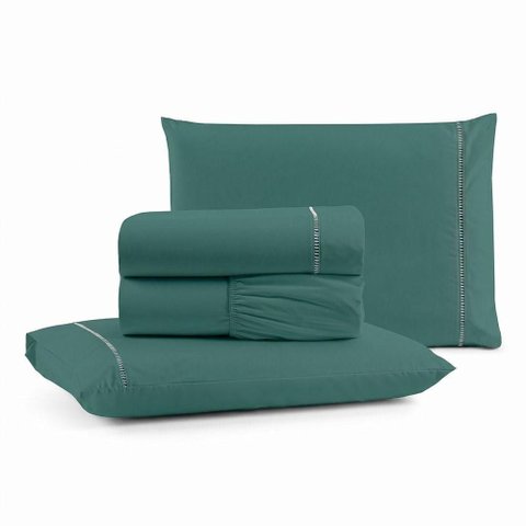 Jogo de Cama Lençol Egipicio King 4 Peças Micropercal 600 Fios Macio Verde Musgo Casa Show