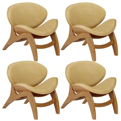 Kit 4 Poltronas Decorativa Orgânica Sala Living Kadosh L02 Couríssimo Fendi - Lyam Decor