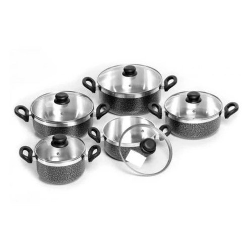 Kit 5 Panelas com Tampa de Vidro Alumínio Grosso - Preto