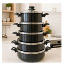 Ver imagem 2 de Kit 5 Panelas com Tampa de Vidro Alumínio Grosso - Preto