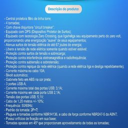 Filtro de Linha 1,20m Torre 4 Tomadas + 3 Usb Qualitronix - 2
