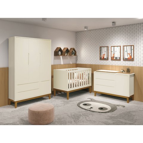 Quarto De Bebê Completo Berço Guarda Roupa e Cômoda - Classic New