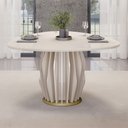 Ver imagem 1 de Mesa de Jantar 6 Lugares Orgânica Tampo com Vidro 136cm Merisi D05 Off White - Lyam Decor