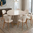 Ver imagem 2 de Mesa de Jantar 6 Lugares Orgânica Tampo com Vidro 136cm Merisi D05 Off White - Lyam Decor