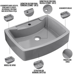 Kit 02 Cubas de Apoio Retangular Para Banheiro Lavabo C01 RT50 Cinza - Lyam Decor - 4