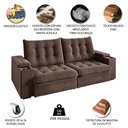 Ver imagem 5 de Sofá Retrátil e Reclinável 3 Lugares 2,30m com Porta Copos Veludo New Coliseu Selmer Marrom