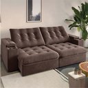 Ver imagem 3 de Sofá Retrátil e Reclinável 3 Lugares 2,30m com Porta Copos Veludo New Coliseu Selmer Marrom