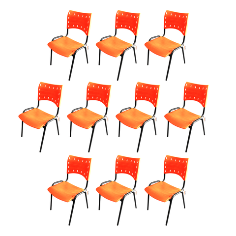 Kit com 10 Cadeiras Fixa ISO Polipropileno Empilhável - Laranja