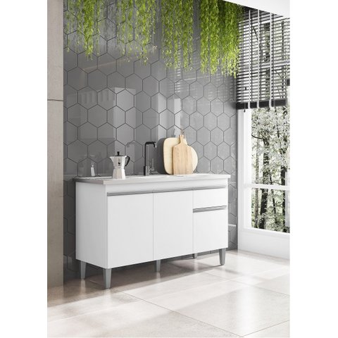Balcão Gabinete de Pia Tatiane 120cm Branco S/Tampo - AJL Móveis