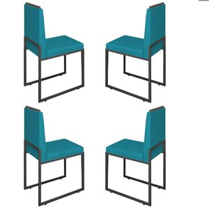 Conjunto Quatro Cadeiras Sala Jantar Barcelona Base Preta:azul Turquesa