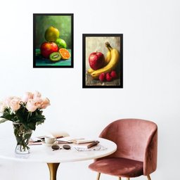Kit 2 Quadros Cozinha - Arte Frutas 45x34cm:moldura Preta - 1 Kit 2 Quadros Cozinha - Arte Frutas 45x34cm:moldura Preta - 1