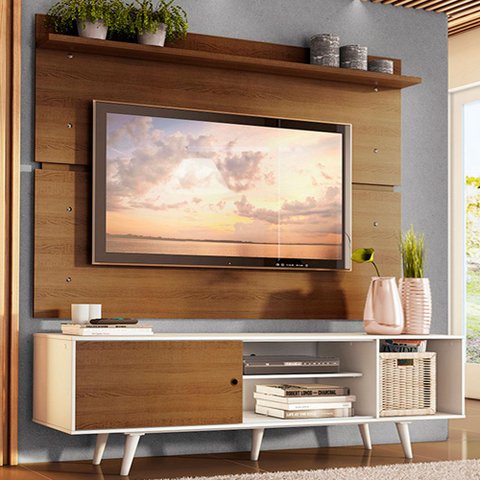 Rack Madesa Dubai e Painel para Tv até 65 Polegadas com Pés - Branco/rustic 9b6e