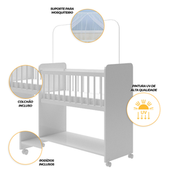 Mini Berço Compacto Portátil para Bebê com Rodízio Colchão Suporte para Mosquiteiro e Prateleira Bra - 4
