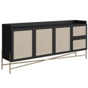 Ver imagem 1 de Balcão Buffet 3 Portas Oslo Artesano 183 Cm (largura) Mdp Nero Palha Sintética Bege Pé Metal