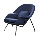 Ver imagem 5 de Poltrona Womb Chair com Puff Linho Base Preta Linha Premium Design Moderno Quarto Leitura - Azul