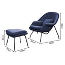 Ver imagem 4 de Poltrona Womb Chair com Puff Linho Base Preta Linha Premium Design Moderno Quarto Leitura - Azul